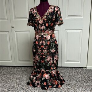 Marchesa Notte Floral-Embroidered Lace Cocktail Dress - Size 2